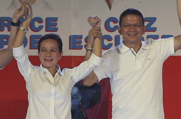 Presidential aspirant Grace Poe and running mate, vice-presidential aspirant Chiz Escudero. INQUIRER file 