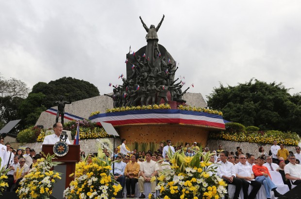 EDSA@30 / FEBRUARY 25, 2016 President Benigno Simeon Aquino lll  delivers his speech at the People Power monument during the 30th anniversary  celebration of the  Edsa People Power . INQUIRER PHOTO/JOAN S. BONDOC