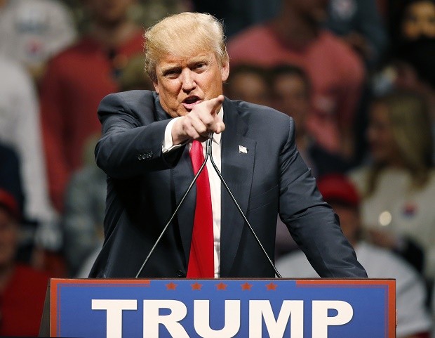 Republican presidential candidate Donald Trump gestures during a speech at a rally in Oklahoma City. AP File Photo