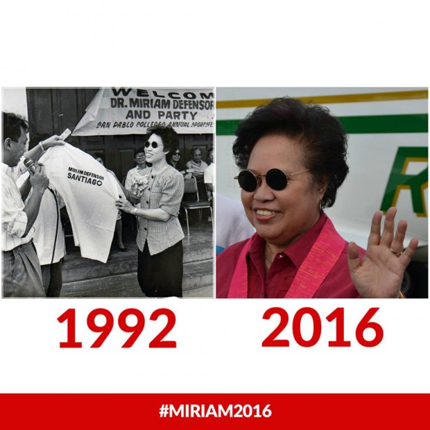 Miriam Santiago dons vintage sunglasses in 1992 and 2016.