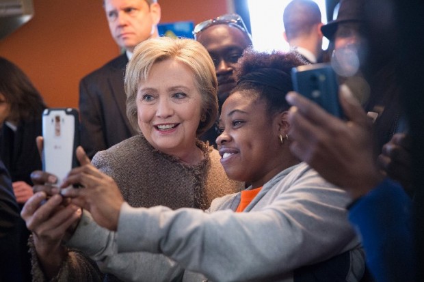 Democratic presidential candidate former Secretary of State Hillary Clinton visits Hannibal's Kitchen, a 3rd generation family owned restaurant serving southern food, on February 26, 2016 in Charleston, South Carolina. The South Carolina Democratic primary is scheduled to take place on February 27.   Getty Images/AFP