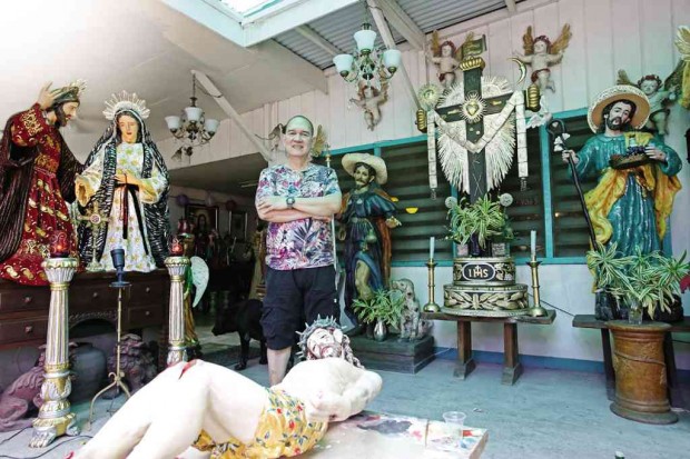 LOUIE Nacorda’s collection of religious art started from an image of the Sto. Niño (Child Jesus) acquired in the 1960s.  JUNJIE MENDOZA /Cebu Daily News