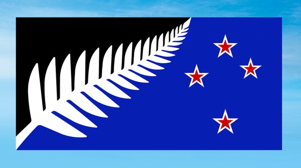 This undated illustration provided by the New Zealand Government shows a proposed new national flag, Silver Fern (Black, White and Blue) by Kyle Lockwood. New Zealanders will find out Thursday, March 24, 2016, whether they will keep the British Union Jack on their flag or replace it with the silver fern after more than 2 million people voted in a nationwide ballot. Voters were asked to choose between their current flag, which has been the national symbol since 1902, and a new design that was winnowed from more than 10,000 entries submitted by the public. (New Zealand Government via AP)