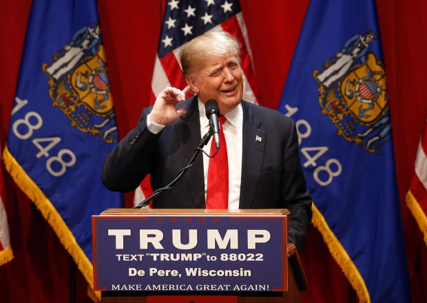 Republican presidential candidate Donald Trump speaks during a campaign event at St. Norbert College in De Pere, Wis., Wednesday, March 30, 2016. (AP Photo/Patrick Semansky)
