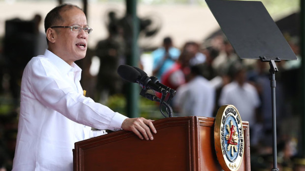 Pres. Benigno S. Aquino III gives his speech during the 119th founding anniversary of the Philippine Army held at the Headquarters Philippine Army Grandstand, Fort Bonifacio, Taguig City.  INQUIRER PHOTO/LYN RILLON