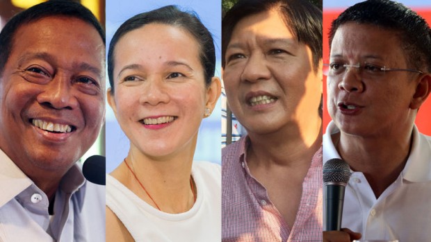Vice President Jejomar Binay, Senator Grace Poe, Senator Ferdinand “Bongbong” Marcos and  Senator Francis “Chiz” Escudero   INQUIRER FILE PHOTOS