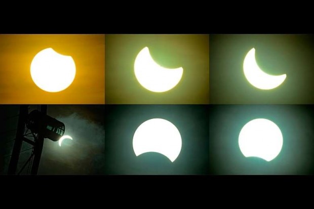 A combination image showing the sequence of the solar eclipse in Singapore on March 9, 2016 from start to finish. The Straits Times/ANN