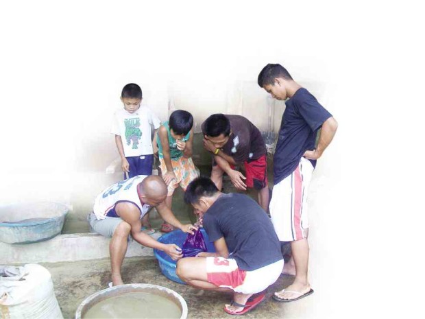 MINERS in Monkayo, Compostela Valley province, extract gold using mercury in this photo taken on Oct. 25, 2013. They will be among the beneficiaries of a new, less toxic method of extracting gold.          FRINSTON LIM