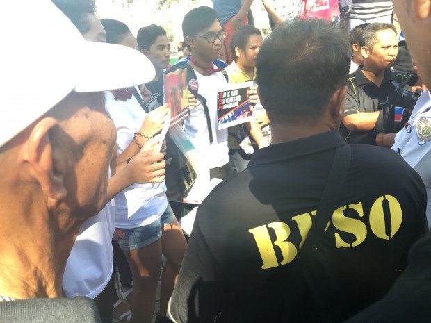 Among those who were in front of the people preventing the students to protest was a barangay public safety officer of Brgy. Sto. Niño.