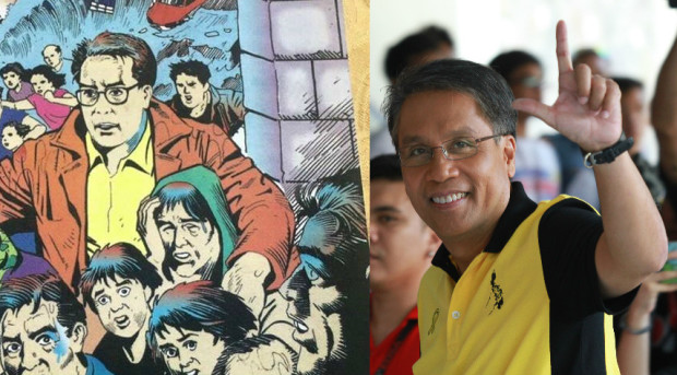 Liberal party presidential candidate Mar Roxas and "Sa Gitna ng Unos" comic book. INQUIRER FILE PHOTO
