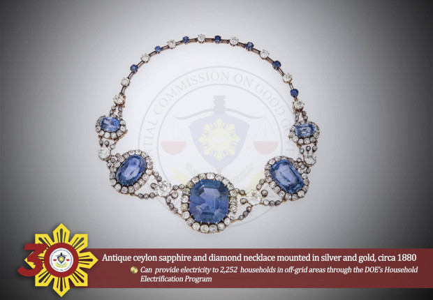 VIRTUAL DISPLAY This antique Ceylon sapphire and diamond necklace is among those on display on the Facebook page of the PCGG
