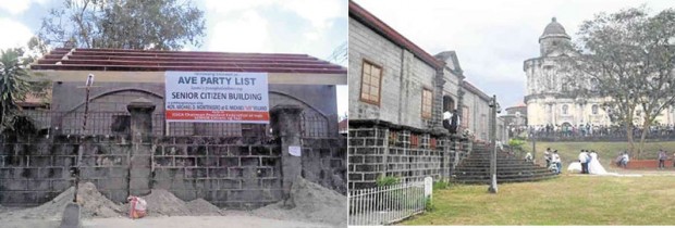 CONTROVERSY   The historic Escuela Pia (right photo) in Taal town in Batangas province is now at the center of controversy due to a government building for senior citizens being constructed at its perimeter (left). The photos were provided by Concerned Taalenyos for Heritage Preservation and Patrimony.