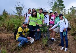 Native tree species like Dau, Tindalo and Apitong can revive burnt areas. The saplings should be planted right before the monsoon season enters, usually in June. Many saplings do not survive when planted in the middle of summer. Shown are representatives from Republic Cement and WWF at a well-managed tree planting site in Rizal. CONTRIBUTED PHOTO/Gregg Yan 