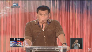 Davao City Mayor Rodrigo Duterte reiterates his promise of not declaring martial law if he is elected during the presidential debate on Sunday at University of Pangasinan. ABS-CBN SCREEN GRAB