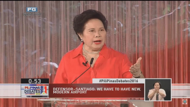 Senator Miriam Defensor Santiago at the final presidential debate. SCREENGRAB FROM ABS-CBN