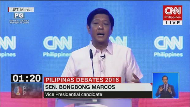 Senator Bongbong Marcos. SCREENGRAB FROM CNN PHILIPPINES LIVESTREAM