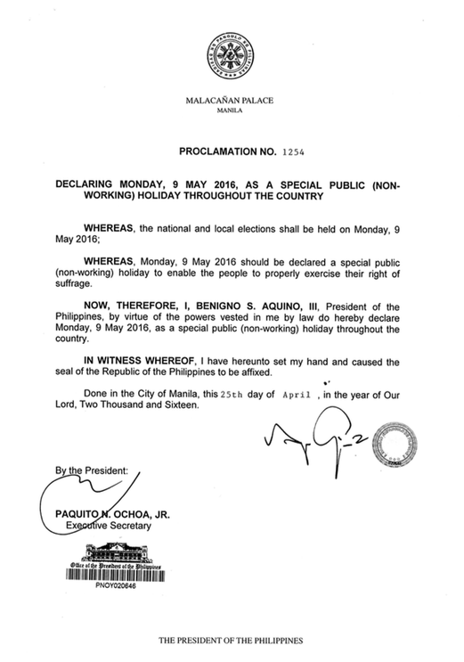 PROC May 9 special non-working holiday