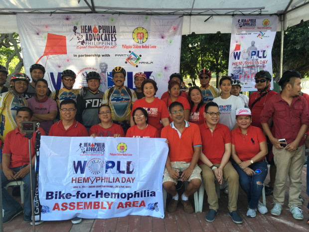 Participants in the celebration of World Hemophilia Day pose for a photo in Luneta, Manila on Saturday. YUJI GONZALES/INQUIRER.net