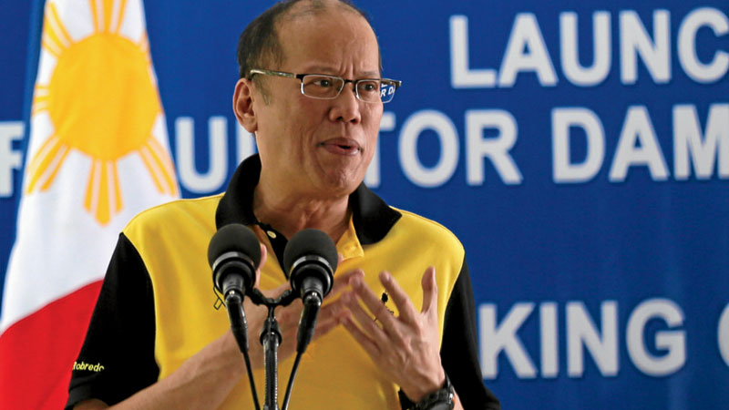  President  Aquino deliver his speech  during the launching of the Angat afterbay Regulatory dam (Bustos Dam) Rehibalitation project in Brgy Tibagan, Bustos Bulacan.  INQUIRER PHOTO/JOAN BONDOC
