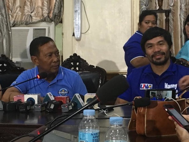 Boxing champion Manny Pacquiao speaks during a press conference with Vice President Jejomar Binay in Sarangani on April 19. YUJI GONZALES/INQUIRER.net