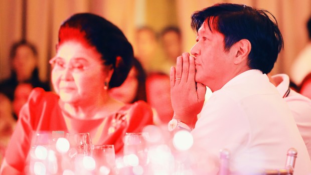 VP BONGBONG / APRIL 18, 2016  Vice Presidential candidate Bongbong Marcos in Manila Polo Club together with son Ferdinand Araneta Marcos and Mother Imelda Marcos. Also with  him is campaign partner Martin Romuladez for senator. INQUIRER PHOTO / JILSON SECKLER TIU