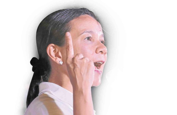 SEN. GRACE Poe stresses a point during one of her campaign rallies in Muntinlupa City. GRIG C. MONTEGRANDE