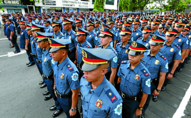 NP / MAY 16, 2016Policemen perform pass in review after their flag ceremony at Philippine National Police, Camp Crame Headquarters, Quezon City, May 16, 2016. Presumptive president-elect Rodrigo Duterte plans to increase the salaries of policemen to P75,000 to P100,000.INQUIRER PHOTO / NINO JESUS ORBETA Notes: 