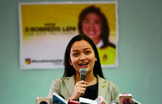 ENI'S SPOKEPERSON HERNANDEZ-YANG / MAY 16, 2016Georgina Hernandez-Yang, spokeperson of vice presidential candidate Leni Robredo, during a news conference at Ateneo University, Quezon City, May 16, 2016. INQUIRER PHOTO / NINO JESUS ORBETA 