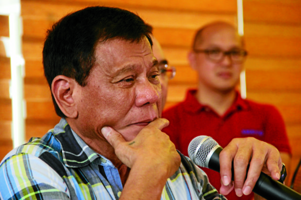 DUTERTE IN MATINA, DAVAO / MAY 16, 2016Speaking in front of the members of the press at the Matina Enclaves, Davao City, presumptive president-elect Rodrigo Duterte bares his programs and policies that primarily focus on peace and order and on efficient government service. PHOOT BY BARRY OHAYLAN / CONTRIBUTOR  