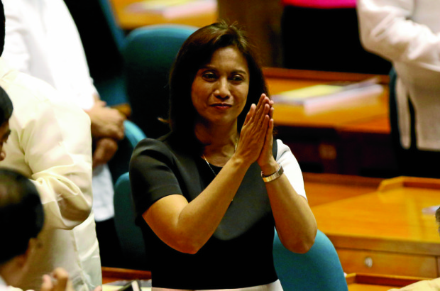 Vice President-elect Leni Robredo thanks her peers and supporters after her proclamation. RICHARD A. REYES/INQUIRER FILE PHOTO