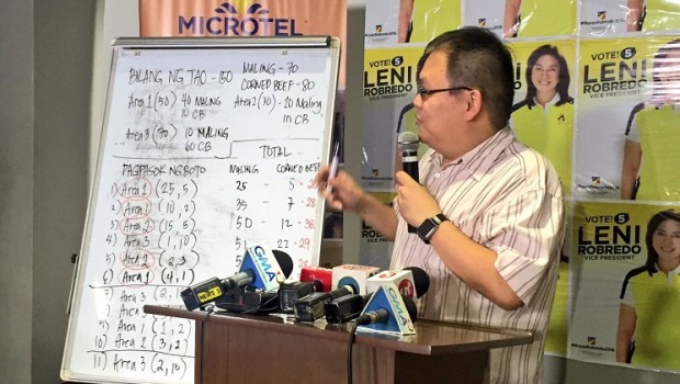 Using a corned beef—representing Leni Robredo—and Ma Ling (luncheon meat brand)—representing Bongbong Marcos, Ateneo de Manila Professor Alyson Yap explained the surge of Robredo’s votes in the partial tally from the Commission on Elections (Comelec) overtaking the senator. JULLIANE LOVE DE JESUS/INQUIRER.net