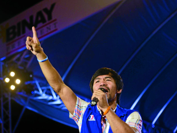 Manny Pacquiao speaks at an event during his senatorial campaign.