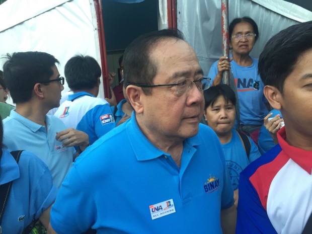 Former Interior Secretary Ronnie Puno appears in public for the first time as Vice President Jejomar Binay’s campaign adviser during the presidential candidate’s miting de avance in Makati City. MARC JAYSON CAYABYAB