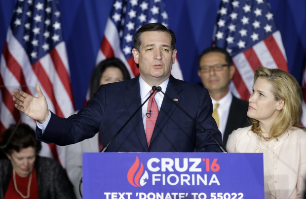 Republican presidential candidate, Sen. Ted Cruz, R-Texas, speaks as his wife, Heidi, listens during a primary night campaign event, Tuesday, May 3, 2016, in Indianapolis. Cruz ended his presidential campaign, eliminating the biggest impediment to Donald Trump's march to the Republican nomination. (AP Photo/Darron Cummings)