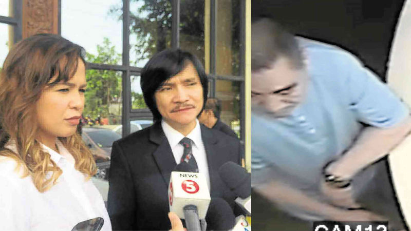 SUING ‘JOHN DOE’ Ana Capri and her lawyer Rudolf Philip Jurado file a complaint on Tuesday against a still-unidentified man whose image (right photo) was captured by a security camera at a Taguig City bar where he allegedly harassed the actress.  Maricar B. Brizuela 