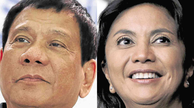 Davao City Mayor Rodrigo Duterte and Camarines Sur Rep. Leni Robredo. INQUIRER FILE PHOTOS