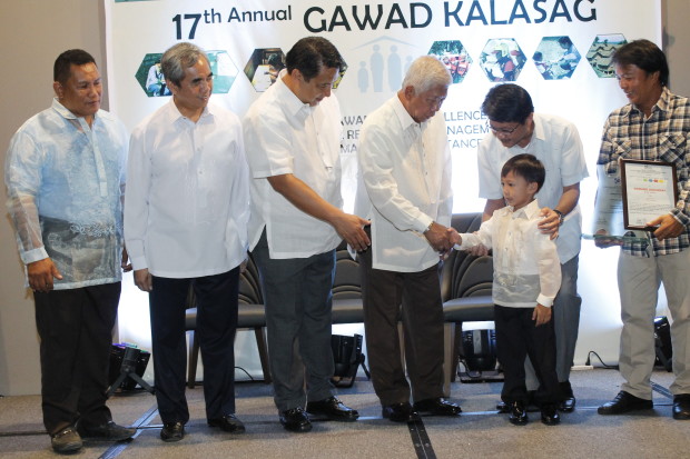 Five-year-old Edmund Jon Nipay was awarded at the 17th Gawad Kalasag Awards for saving his grandmother trapped from a fire in their home in 2014./ OFFICE OF CIVIL DEFENSE