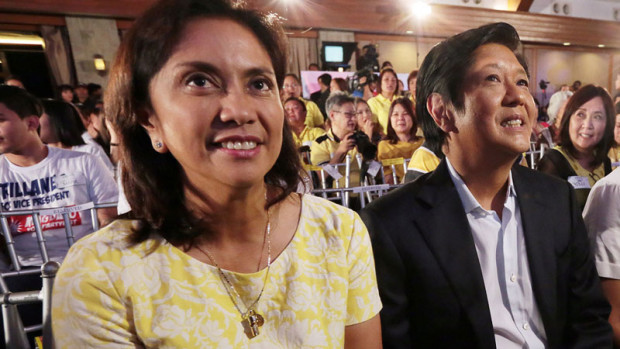 Vice Presidential bets Senator Bongbong Marcos and Camarines Sur representative Leni Robredo. INQUIRER FILE PHOTO / GRIG C. MONTEGRANDE