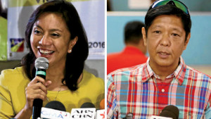 Vice presidential candidates Leni Robredo and Bongbong Marcos. INQUIRER FILE PHOTOS