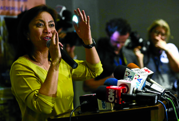 LENI ROBREDO/MAY 10, 2016 Liberal Party vice presidential candidate Rep. Leni Robredo during her press conference held at the Microtel, Libis, Quezon City. LP presidential candidate Mar Roxas earlier conceded to his rival Davao City Mayor Rodrigo Duterte at the LP headquarters in Cubao, QC. INQUIRER PHOTO/LYN RILLON
