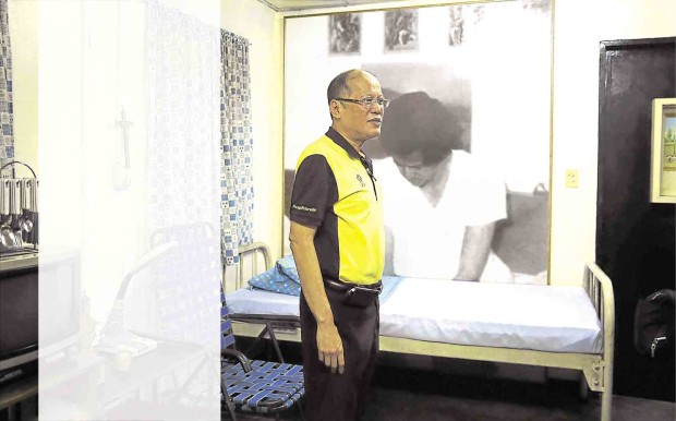 REVISITING THE PAST  President Aquino visits the room of his father, Ninoy Aquino, who was detained in Building No. 2 of Legazpi Compound in Fort Bonifacio, Makati, from 1973 to 1980.