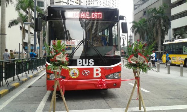 This is one of the buses that will be deployed by the Pasig City government for its free bus service program at the Ortigas Center.  The service was launched on June 22, 2016. (Photo by Arianne Cardiño)