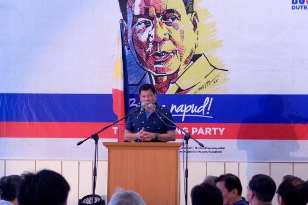 President-elect Rodrigo Duterte delivers a speech during a thanksgiving party organized by his supporters in the Cebu Country Club in Cebu City, on June 8, 2016. (Photo courtesy of the Davao City Mayor's Office)