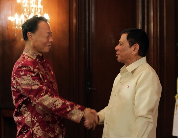 Chinese Ambassador to the Philippines Zhao Jianhua pays courtesy call to President Rodrigo Roa Duterte after the inaugural ceremony. PCCO PHOTO