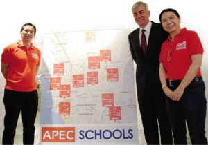 In this 2014 file photo, (from left) Alfredo Ayala ,Alfredo Ayala, Fernando Zobel de Ayala and Beth Lui launch their affordable private high schools. (Photo by Romy Homillada, INQUIRER) 