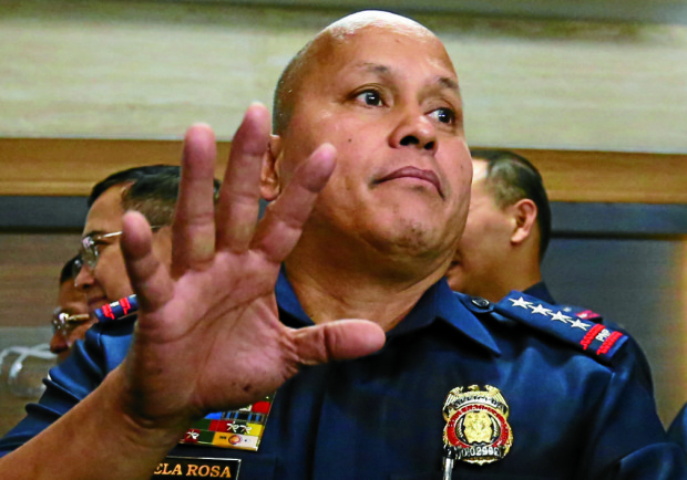 PNP Chief, Police Director General Ronald De La Rosa gestures during a press conference at Camp Crame, Quezon City.INQUIRER PHOTO/RAFFY LERMA 