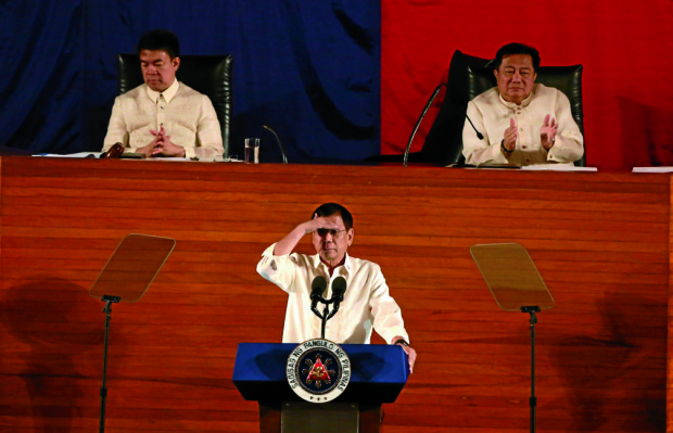 President Rodrigo Duterte delivers his first State of the Nation Address. JOAN BONDOC/PHILIPPINE DAILY INQUIRER