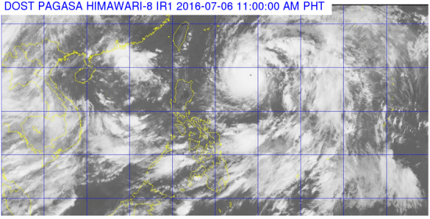 This satellite image from Pagasa shows the current location of Typhoon Butchoy as of 11 a.m. of July 6, 2016. 