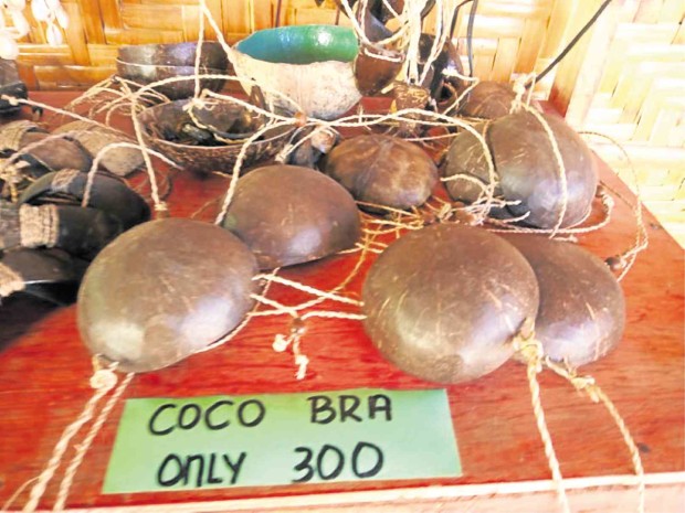 COCO bras  are sold in the town of Anda, Bohol province, where the unique pieces have been enjoying brisk sales as souvenir items.     LEO UDTOHAN