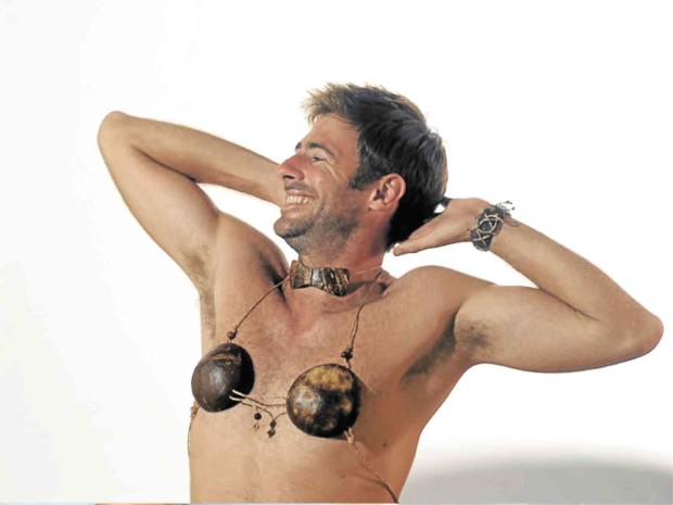 A MALE model demonstrates another way to enjoy wearing the coco bra, which is produced by members of Talisay Fishermen’s Association in Anda town, Bohol. ROBIN GURNEY/CONTRIBUTOR